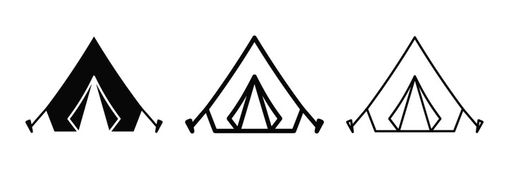 Camping tent icon set for travel and outdoor recreation with outdoors © Pixel Hub
