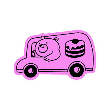 Vector Playful quirky doodle hand drawn illustration, animal mascot and character for coffee shop, cafe, food delivery, packaging, menus and stickers, line art cartoon logo design element,