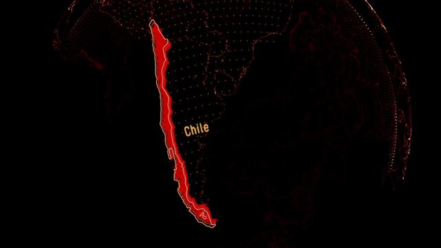 Chile Map Highlight on Rotating Digital Globe.