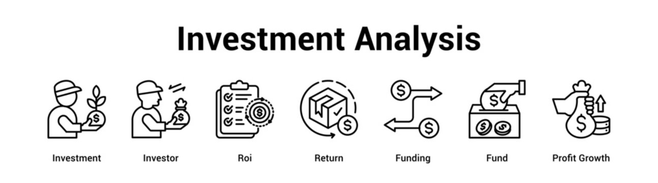 Investment Analysis web banner icon vector illustration concept for business with icon of Investment, Investor, Roi, Return, Funding, Fund.