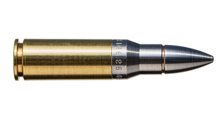Golden brass cartridge case with silver metal bullet, isolated on transparent background © Veaceslav