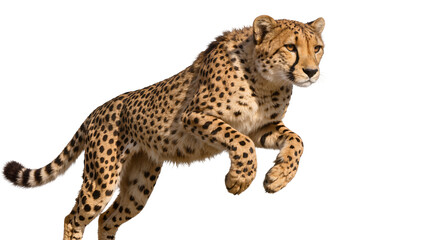 Spotted cheetah mid-leap, isolated on transparent background © Veaceslav