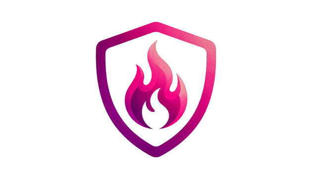 Fire shield icon, digital security protection emblem, Hot flame safety logo, cyber protection symbol for web design