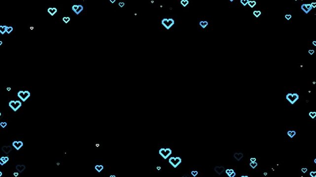 水色の8bitハートが浮かぶシームレスループフレームアニメーション 背景透過