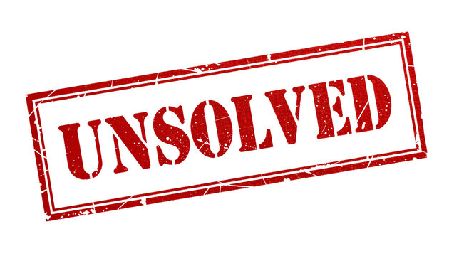 Red UNSOLVED rubber stamp imprint, isolated on transparent background