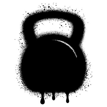 Kettle bell in graffiti style with black spray paint.