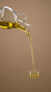 Pouring Golden Extra Virgin Olive Oil From Glass Cruet