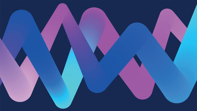 Abstract Gradient Wave Pattern with Overlapping Blue and Purple Ribbons on Navy Background