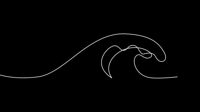 Animated Line Art Ocean Wave Drawing on Black Background