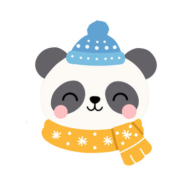 Cute panda wearing winter beanie hat and scarf vector illustration