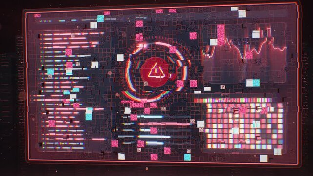 3D Fatal System Error Screen With Red Warning Glitch Shattering Into Floating Fragments And Reassembling Loop