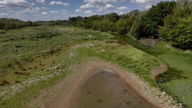 The Vistula River in summer, drone footage.