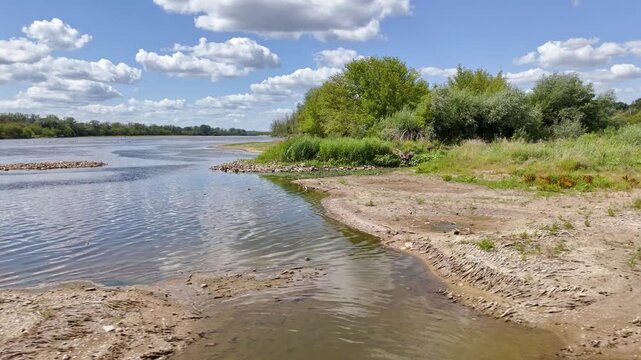 The Vistula River in summer, drone footage.