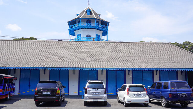 Exterior view of the historic Panggung Sanggabuwana octagonal tower at Keraton Surakarta Hadiningrat royal palace in Solo, Central Java, Indonesia, showcasing traditional Javanese architecture.