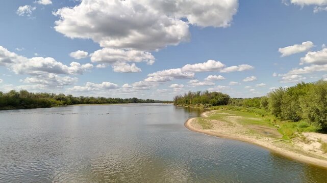 The Vistula River in summer, drone footage.