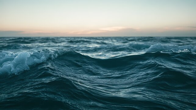 Open ocean twilight concept of vastness and freedom selective focus adventure spirit theme ethereal Double exposure endless sea backdrop. 