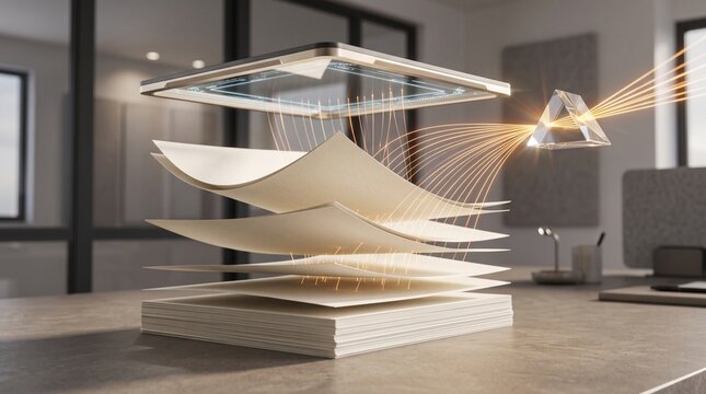 3d abstract flying saucer over green landscape
