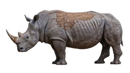 Gray rhinoceros with cracked dry skin texture on its back, isolated on transparent background © Alexa