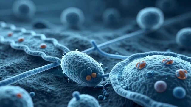 3D Motion Graphic Loop of Microscopic Flagellated Bacteria and Microorganism Cells