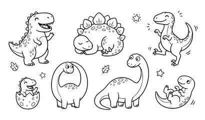 Colorful Baby Dinosaur Cartoon Doodles, Cute Prehistoric Animal Character Set © MstBithi