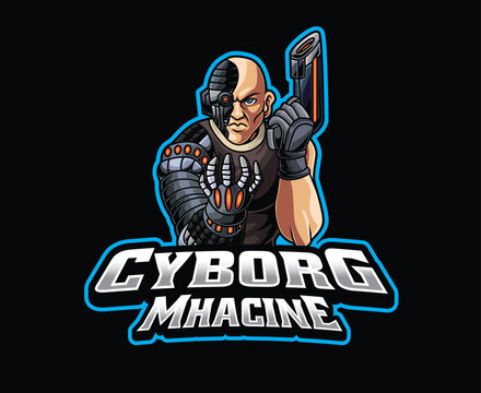Human Cyborg Machine Mascot Logo Illustration