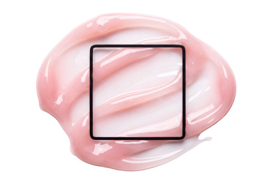 Pink gel smear, cosmetic cream texture, square frame. isolated on Transparent Background