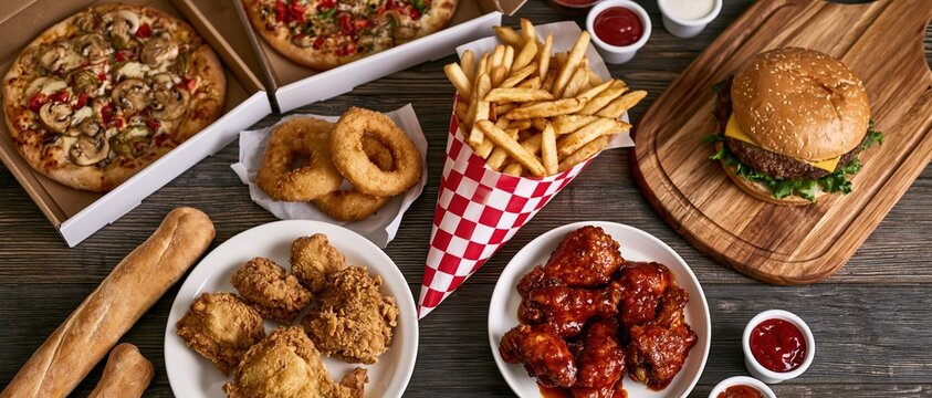 The Ultimate Fast Food Feast: Pizza, Burgers, Fries and Crispy Chicken Bites