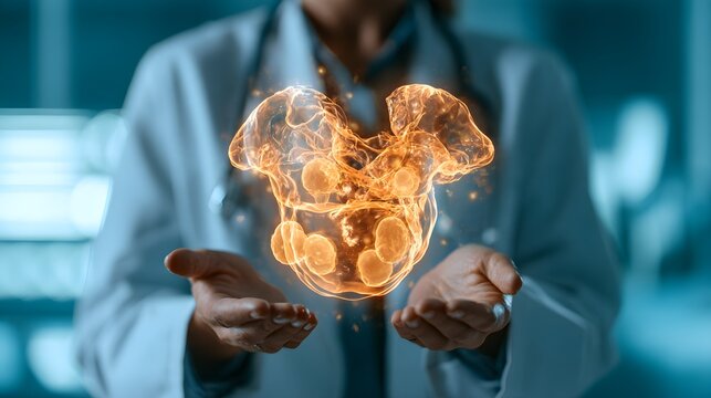 Doctor holding kidney model in hands