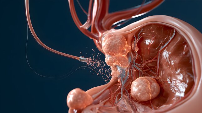 Uterine artery with fibroids in the uterus