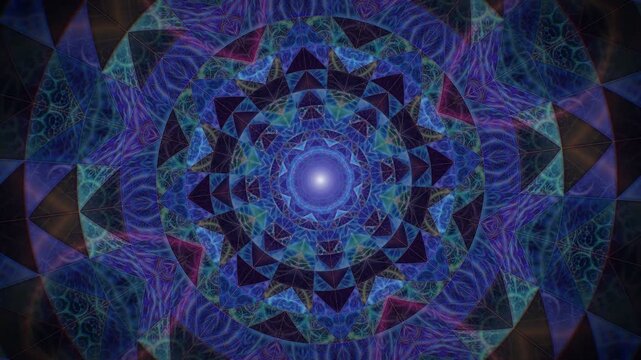 Kaleidoscope Iridescent Crystal Glass Mandala Infinite Zoom Rotating Prism Shards Seamless Loop