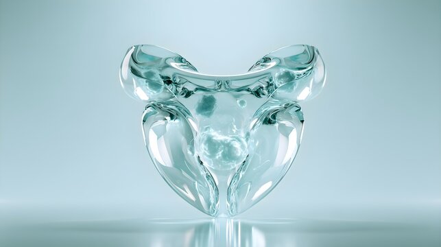 Translucent glass like uterus sculpture on blue background