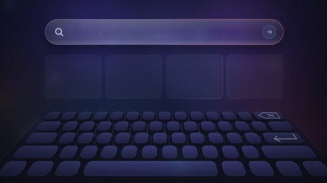 Search Query Deleted With Backspace Key And Retyped Again On Glowing Glass Search Bar With Keyboard Seamless Loop 4K