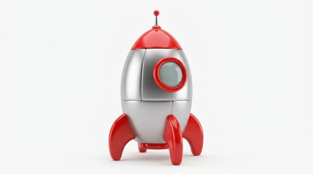 Retro style rocket ship toy isolated on a white background representing space exploration and childhood dreams