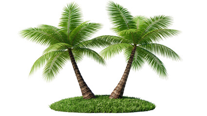 Two lush green palm trees on a grassy mound, isolated on transparent background © ProStock