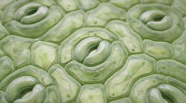 Microscopic view of plant leaf stomata for gas exchange.