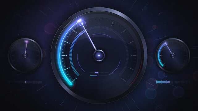 Speedometer Gauge Needle Accelerating Through Gears To Redline With Neon Arc Glow Then Returning To Zero 4K 15 Second Seamless Loop