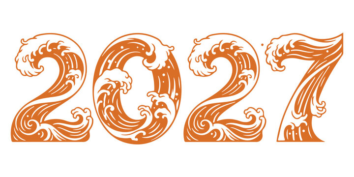 2027 year numbers with japanese wave art pattern