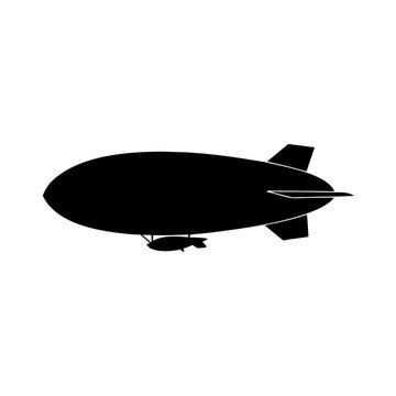 Retro black airship silhouette, vintage zeppelin hot air balloon vector icon, aeronautical blimp aircraft graphic