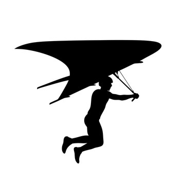Hang glider silhouette, extreme sports athlete flying on a glider vector, black minimalist paragliding icon on white background