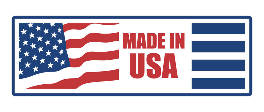 Made in usa label with american flag, made in usa in red lettering vector illustration