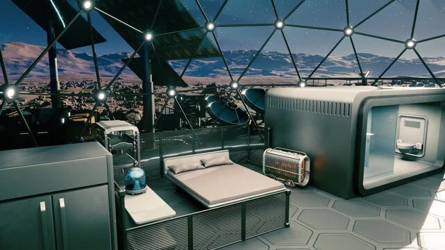 Comfortable sleep pod, Small enclosed sleeping space equipped with lighting, Compact resting chamber featuring illumination and storage capabilities