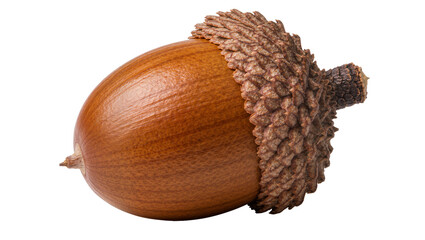 Brown acorn with textured cap, isolated on transparent background © Ibrian