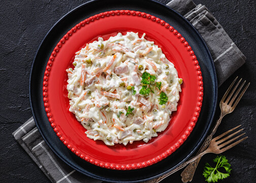 Italian noodle vegetable salad on a plate