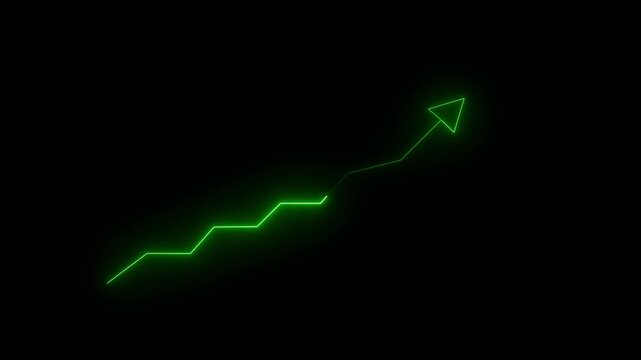 Neon Business chart icon isolated . business chart growth concept trend arrow icon on black background