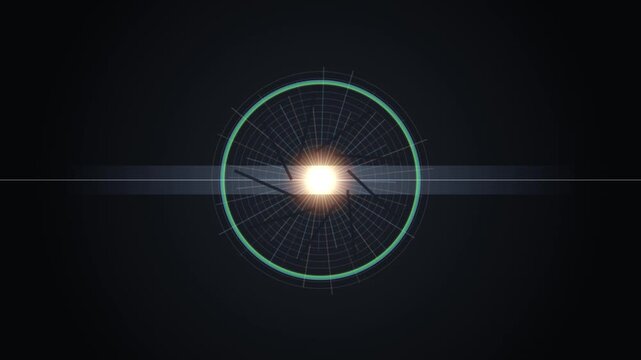 Futuristic hud interface with rotating circular scanner and glowing light flare digital technology