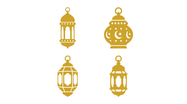 Golden ramadan lanterns silhouette collection vector set for islamic festival celebration design elements