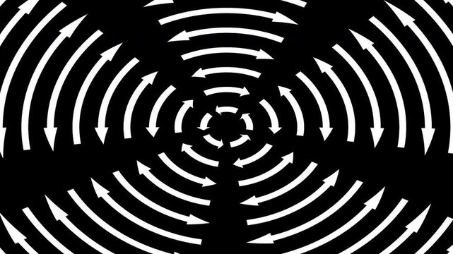 Dynamic Rotating Circular Arrows Pattern in High Contrast Monochrome