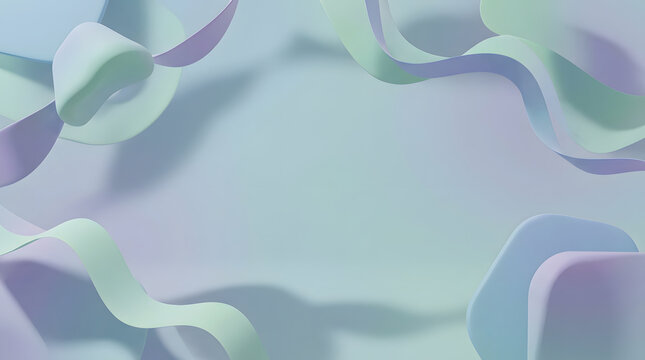 Pastel ribbon shapes create an abstract three dimensional background composition