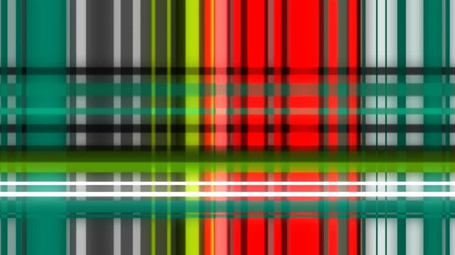 Christmas Tartan Plaid Motion Background. Cozy holiday abstract background featuring intersecting horizontal and vertical red, green, yellow, and white lines forming a Scottish tartan plaid pattern. S
