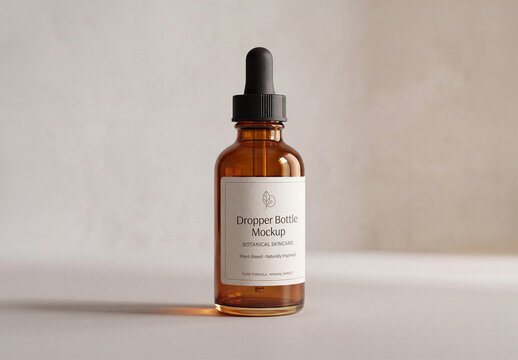 Amber Glass Dropper Bottle Serum Mockup